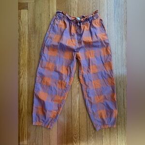 The Tiny Big Sister Checkered Purple and Orange Paper Bag Pants, Sz 4